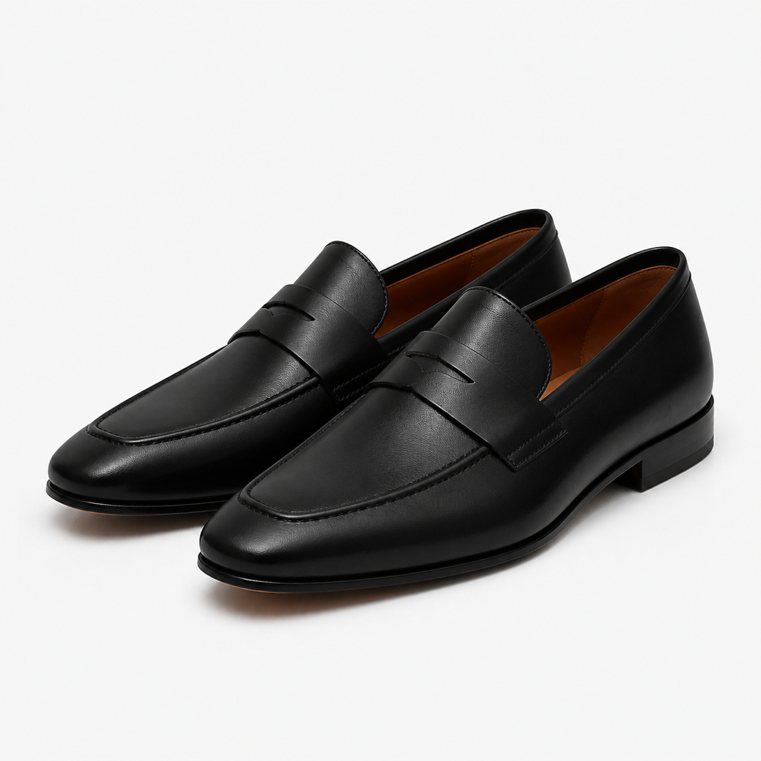 Black leather loafers